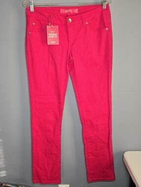 NEW Vintage/Y2K Max Rave Premium Stretch Skinny Jeans-Juniors/Womens 9-Hot Pink